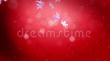 装饰3d雪花落在红色<strong>背景</strong>上.. 用作圣诞节、<strong>新年贺卡</strong>或冬季环境的动画